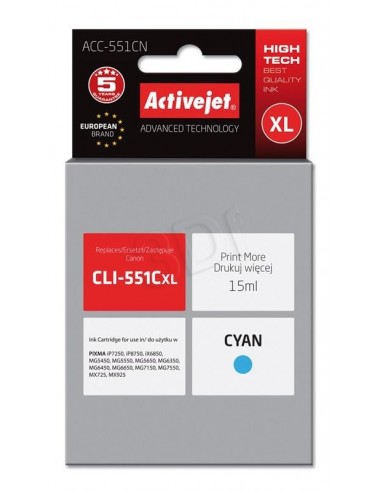 ActiveJet kartuša Canon CLI-551CXL cyan za Pixma iP7250, MP5450/6350