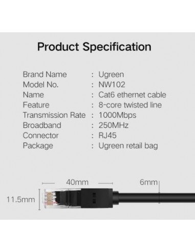 UTP priključni kabel C6 RJ45 25m, Ugreen 20167