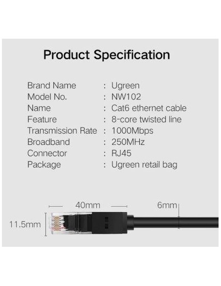 Priključni kabel UTP C6 RJ45 20m, Ugreen 20166