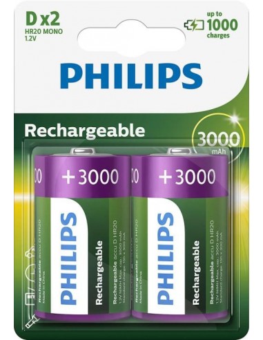 Baterija polnilna Philips 3000mAh Ni-mH D, 2 pack (R20B2A300/10)