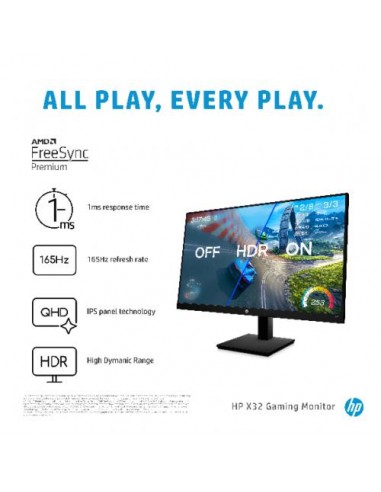 Monitor HP 31.5"/80cm X32 (2V7V4AA), HDMI/DP, 400cd/m2, 1.000:1, 1ms, 2560x1440@175Hz