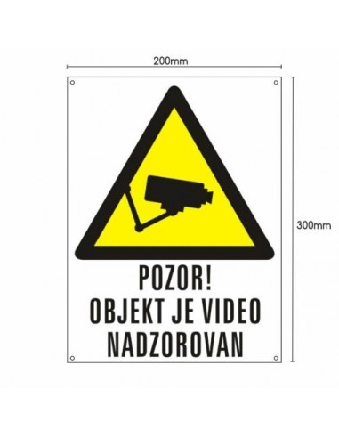 PVC tabla POZOR! OBJEKT JE VIDEO NADZOROVAN (200x300), bela