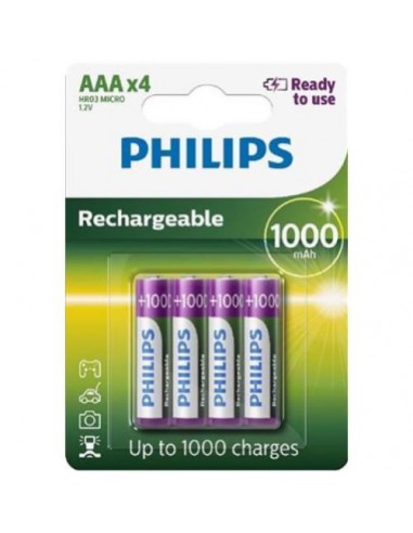 Baterija polnilna Philips 1000mAh Ni-MH AAA, 4 pack (R03B4RTU10/10)