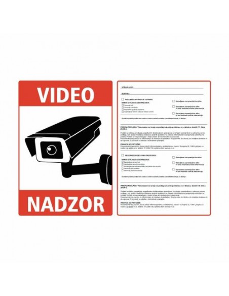 Nalepka "VIDEONADZOR" A5 (190x133) rdeča + 77. in 78. člen ZVOP-2