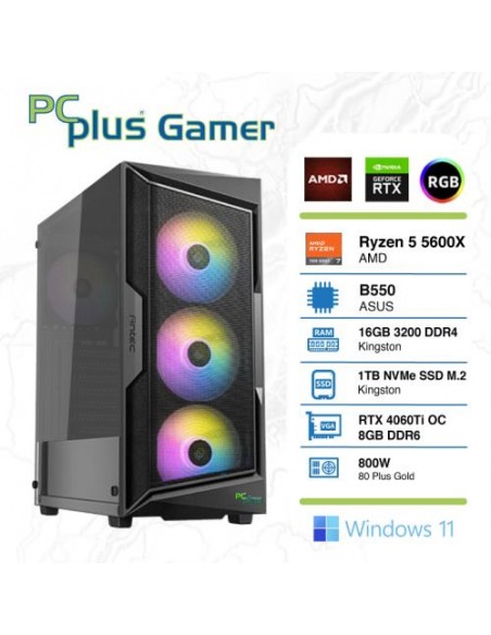 PC PCplus Gamer (145002) Ryzen 5 5600X 16GB 1TB NVMe SSD GeForce RTX 4060 Ti 8GB RGB Windows 11 Home