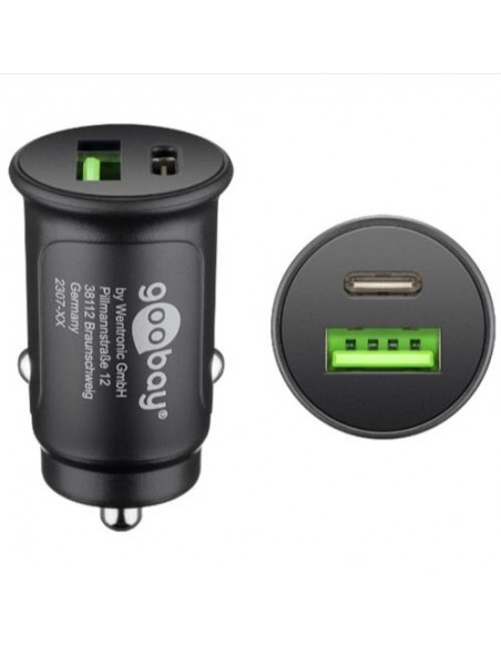Polnilec za avto, USB-C, USB-A, Fast Charger, GOOBAY, 12V-24V, 27W