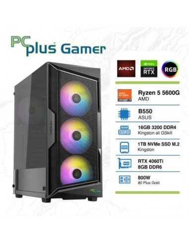 PC PCplus Gamer (145005) Ryzen 5 5600G 16GB 1TB NVMe SSD GeForce RTX 4060 Ti 8GB RGB