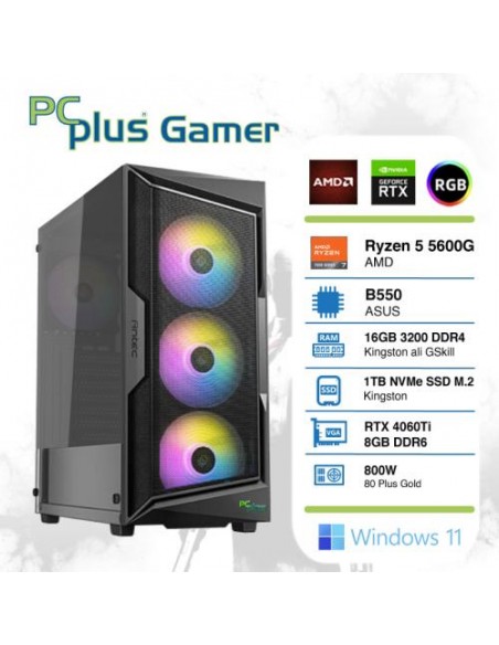 PC PCplus Gamer (145004) Ryzen 5 5600G 16GB 1TB NVMe SSD GeForce RTX 4060 Ti 8GB RGB Windows 11 Home