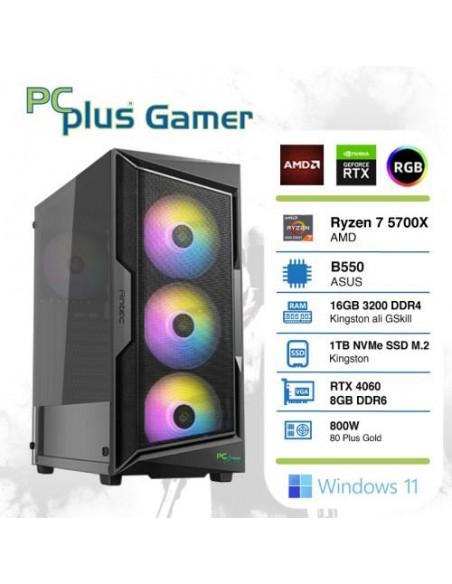 PC PCplus Gamer (145266) Ryzen 7 5700X 16GB 1TB NVMe SSD GeForce RTX 4060 8GB RGB Windows 11 Home