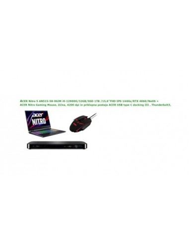 Prenosnik Acer Nitro 5 AN515-58-96JM (NH.QM0EX.017 BUNDLE) i9-12900H/32GB/SSD 1TB/15,6''FHD/RTX 4060/NoOS + miška + dock