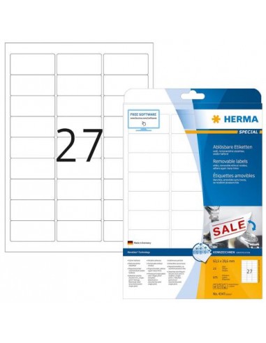 Etikete Herma Superprint Removables, 63.5x29.6 mm