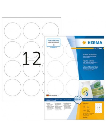 Etikete Herma Superprint Removables, fi 60 mm