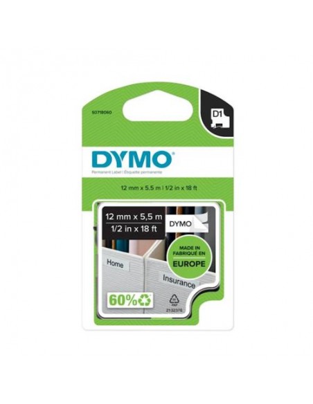 Dymo D1 trak SO718060 12mm, črna na beli