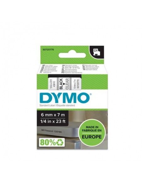 Dymo D1 trak SO720770 6mm, črna na prozorni