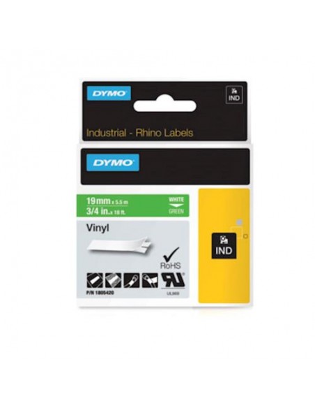 Dymo RHINO IND trak 19mm, bela na zeleni