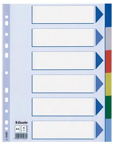 Pregradni karton Esselte PP, barvni, 6 delni