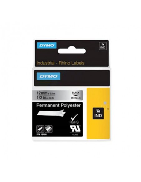 Dymo RHINO IND trak 12mm, črna na metalni