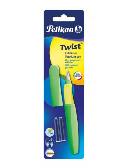 Nalivno pero Pelikan Twist + 2x črnilni vložki, Neon zeleno, na blistru