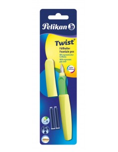 Nalivno pero Pelikan Twist + 2x črnilni vložki, Neon rumeno, na blistru