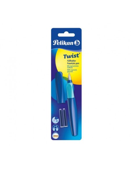 Nalivno pero Pelikan Twist + 2x črnilni vložki, Deep Blue, na blistru