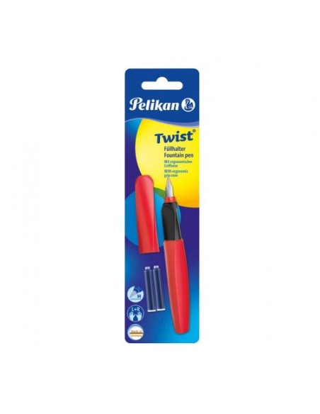 Nalivno pero Pelikan Twist + 2x črnilni vložki, Fiery Red, na blistru