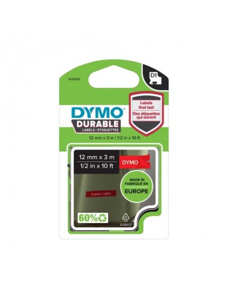 Dymo DURABLE D1 trak 12mm, črna na rdečo