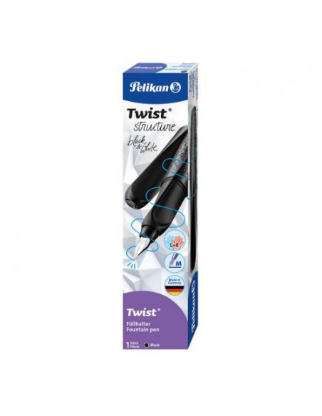 Nalivno pero Pelikan Twist P457 M, L+R, teksturiran, v kartonski škatli, črn