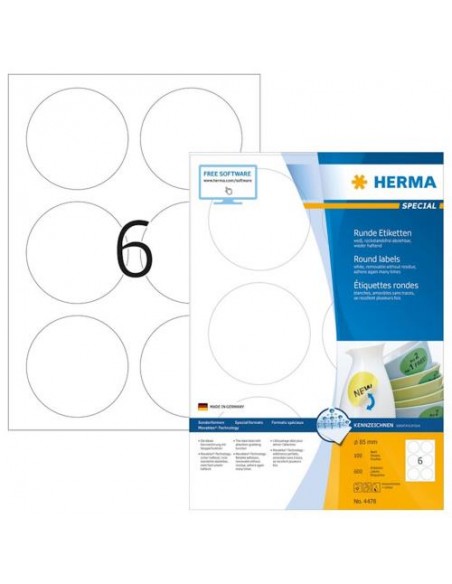 Etikete Herma Superprint Removables, fi 85 mm