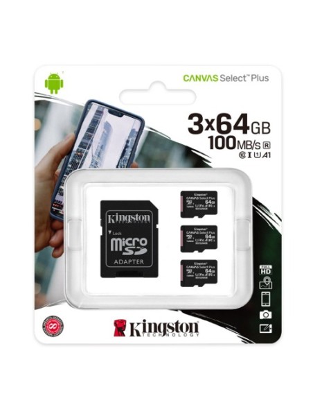 Spominska kartica Micro SDXC 3x64GB Kingston Canvas Select Plus (SDCS2/64GB-3P1A)