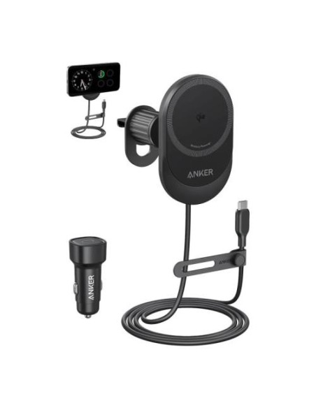 USB polnilec za avto Anker MagGo (B2932G11), brezžični z vgrajenim USB-C kablom, 15W