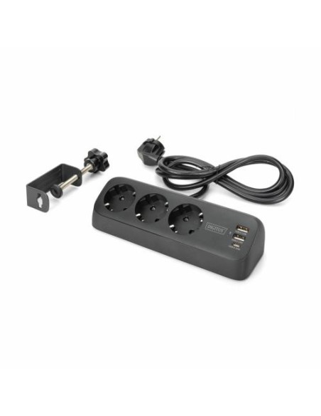 Razdelilnik 3 vtičnice 220V, 1.5m, 2xUSB-A, 1xUSB-C, Digitus DA-70625