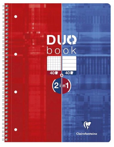 Blok spiralni Clairefontaine Duobook, A4, črte/karo