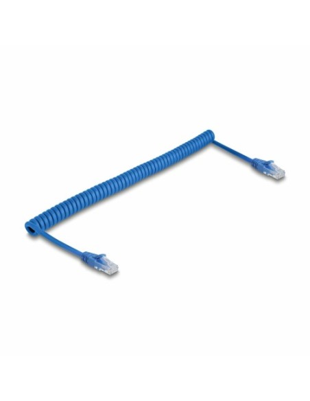 Priključni kabel UTP C6 RJ45 0,8-1.8m spiralni, moder, Delock 90362