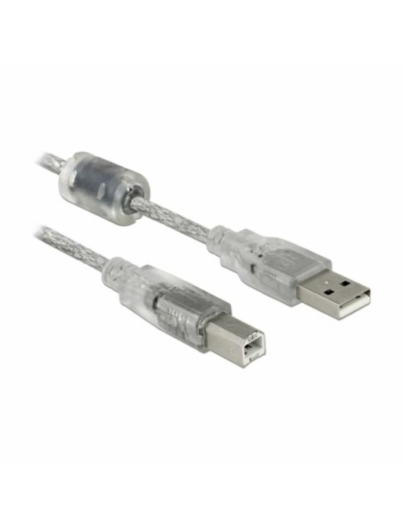 Kabel USB A-B  5m Delock dvojno oklopljen transparent s ferito