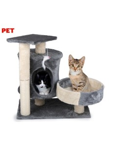 Mačje drevo in praskalnik Pet Toys, 2 nivoja, za praskanje / spanje / igranje, 58x50x33cm, sivo-rjav