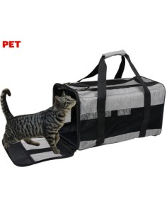 Potovalni komplet za prenašanje živali Pet Transport, torba, postelja, ročaj, naramnica, 45x27x25cm, max 7kg, črno-siv