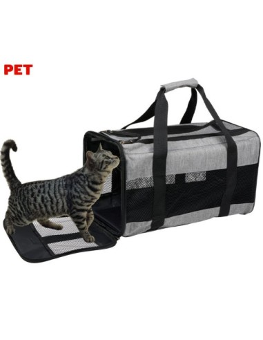 Potovalni komplet za prenašanje živali Pet Transport, torba, postelja, ročaj, naramnica, 45x27x25cm, max 7kg, črno-siv