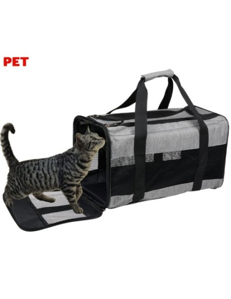 Potovalni komplet za prenašanje živali Pet Transport, torba, postelja, ročaj, naramnica, 45x27x25cm, max 7kg, črno-siv