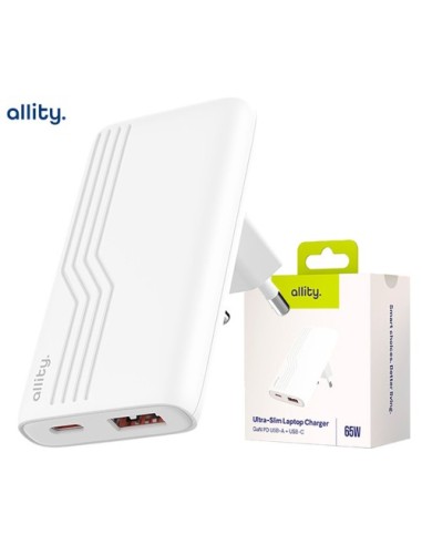 USB polnilec Allity ATC-02 GaN 65W USB-C/A, bel