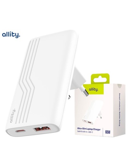 USB polnilec Allity ATC-02 GaN 65W USB-C/A, bel