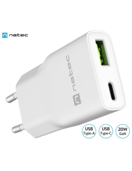 USB polnilec natec Ribera, 20W, bel
